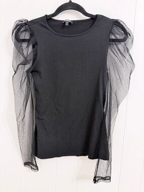 Express Black Puff Mesh Long Sleeve Tee
